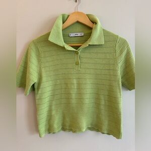 Mango Lime Green Knit Polo Sweater top vintage size small